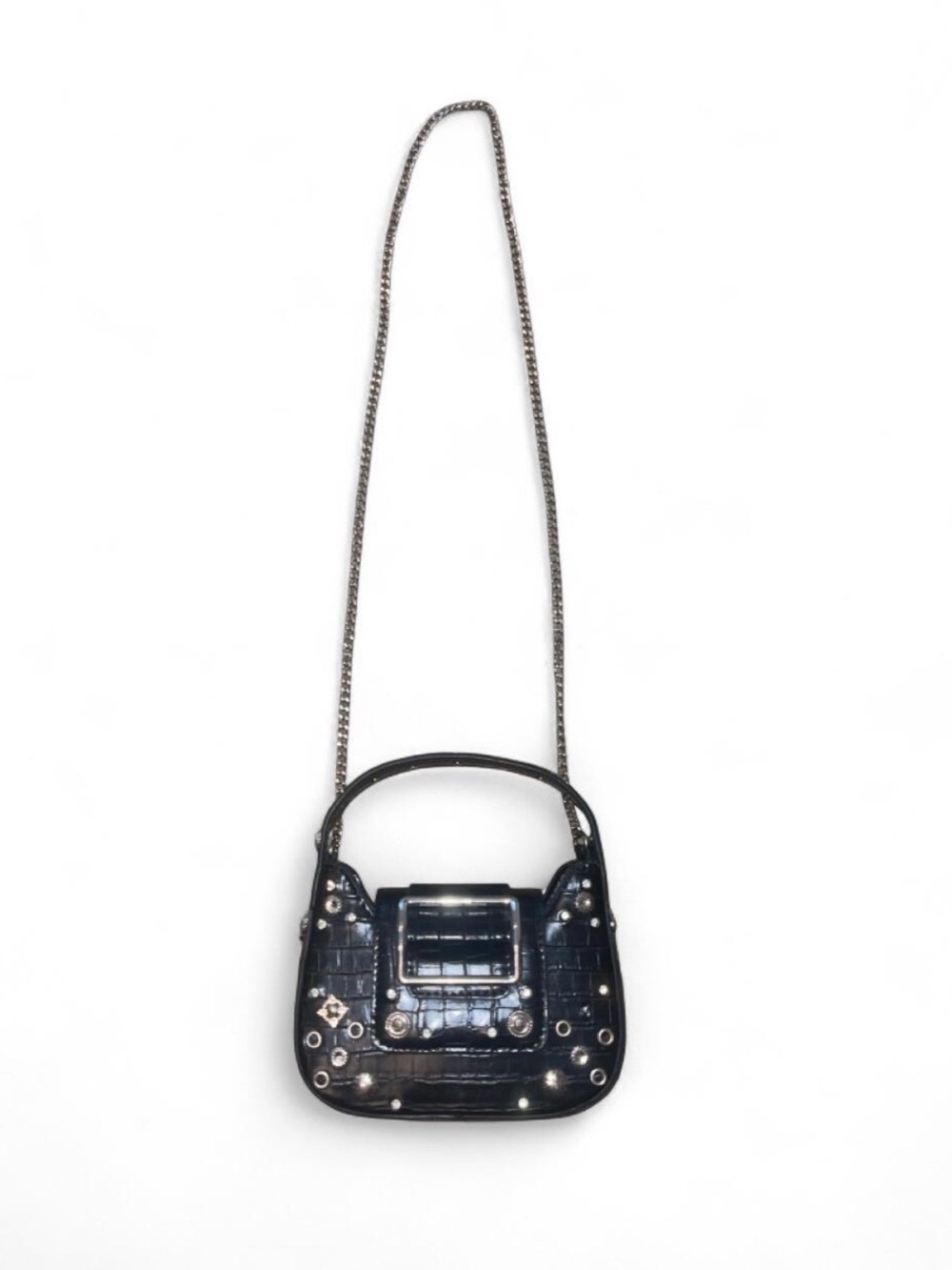 Urban Outfitters Black Croc-Embossed Studded Chain Mini Bag